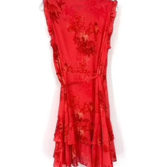 All Saints Ari Floral Print Wrap Dress in Orange Size 8 Viscose Birds Ruffles - Picture 5 of 9